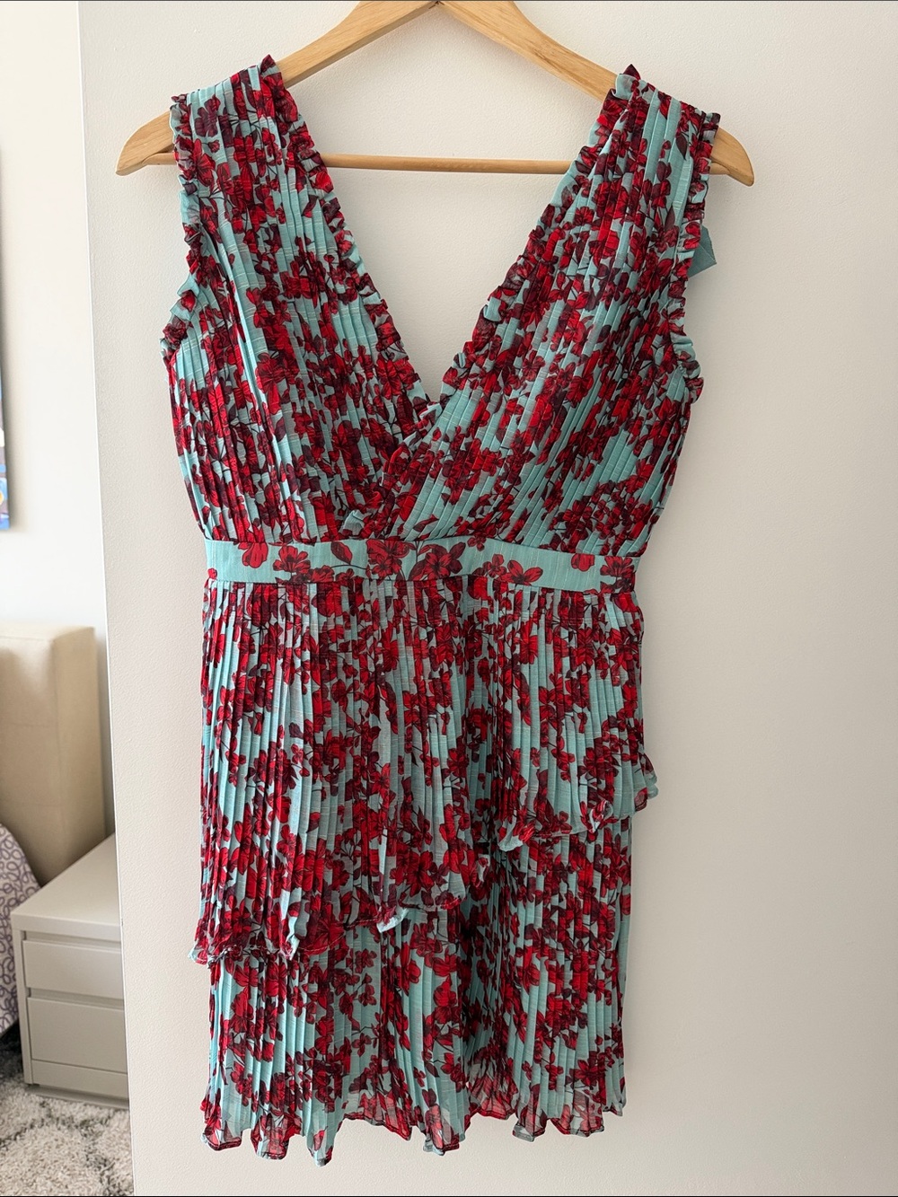 La Madison Talulah Aqua Mini Dress with Red Floral Print